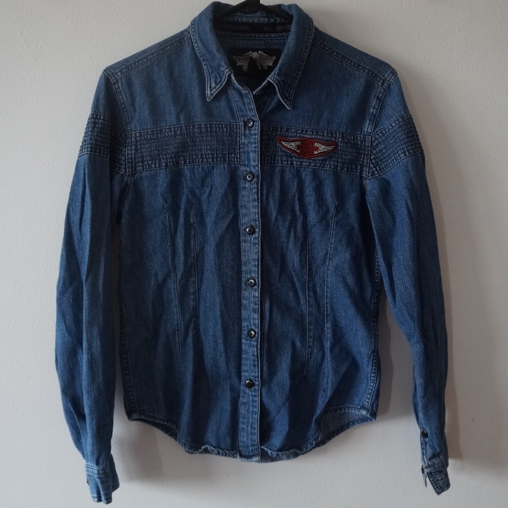Harley Davidson Women Denim Button Shirt Small